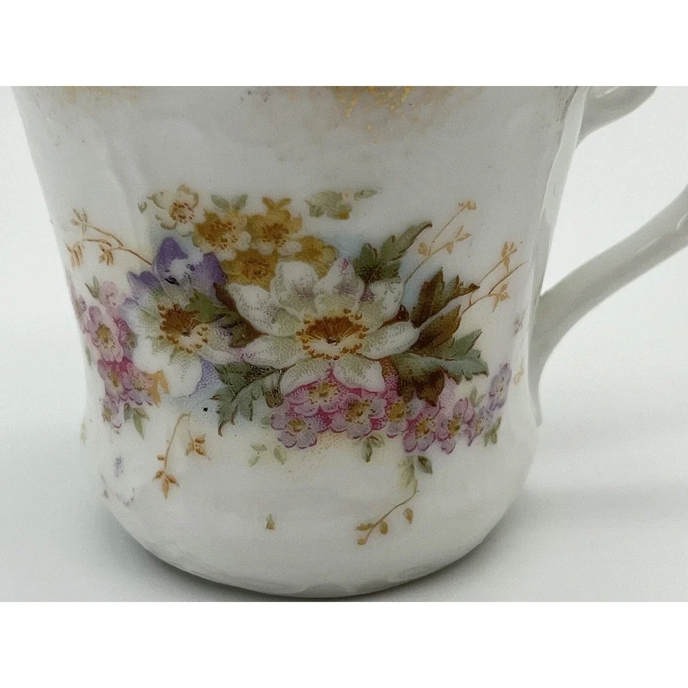 Antique Carl‎ Tielsch TC Demitasse Porcelain Teacup Floral Gold Germany 2-1/2